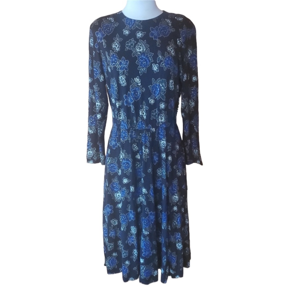1980s Unlabeled Black, Multi-Color Floral Dress‎